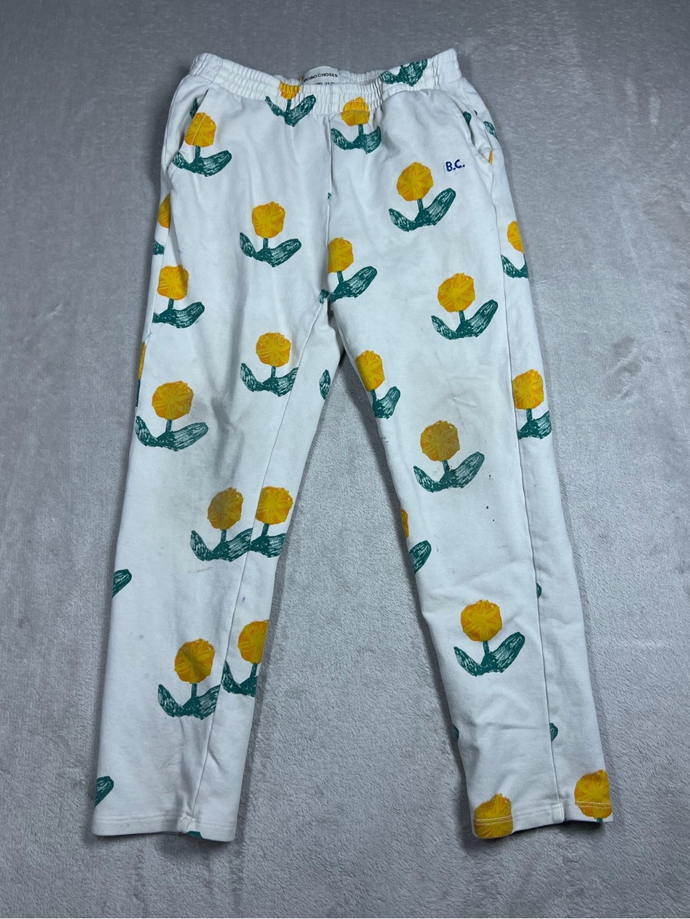 Bobo Choses FLAWED Cream Yellow Green Floral Organic Cotton Blend Pants 6-7Y